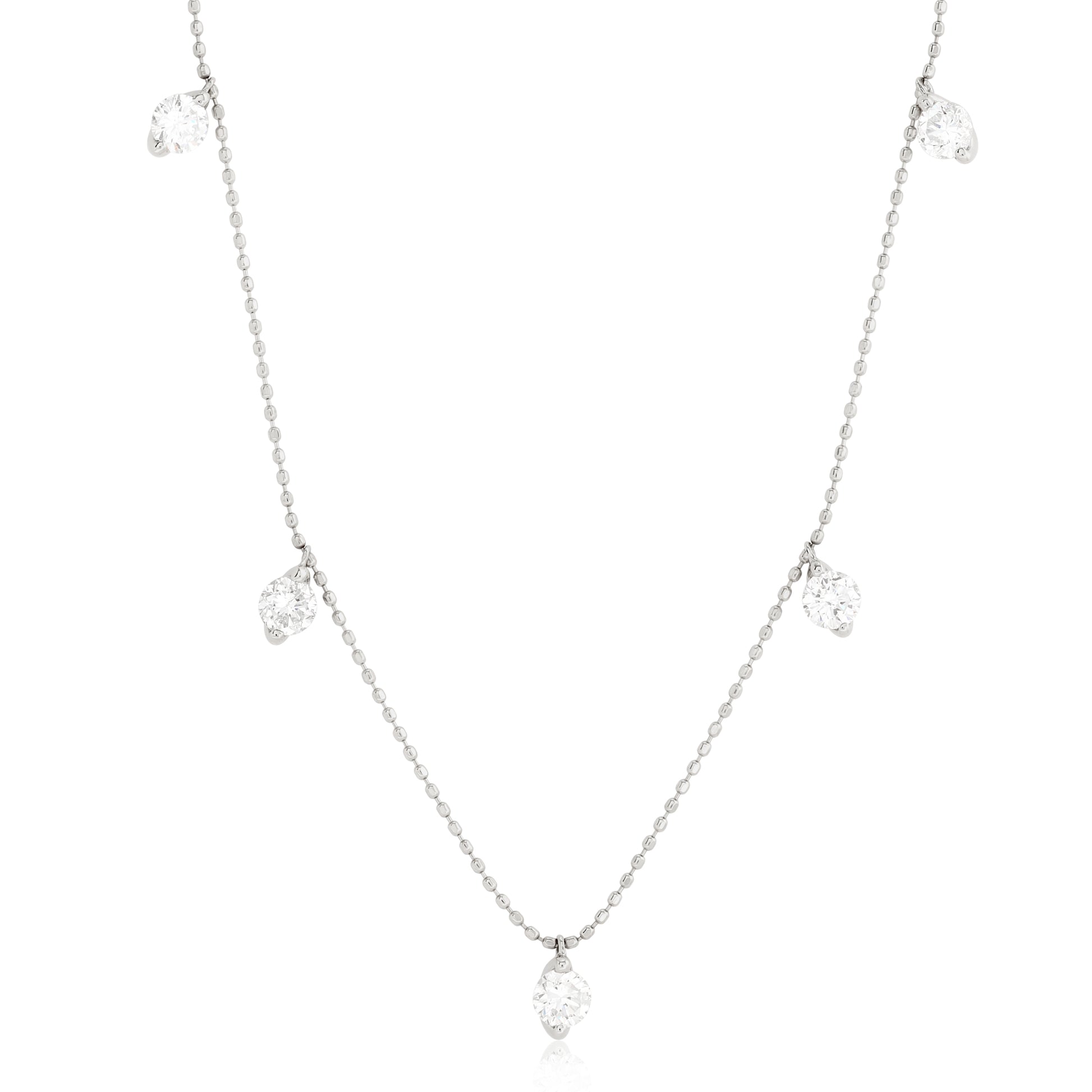 Five Diamond Dangle Necklace - White