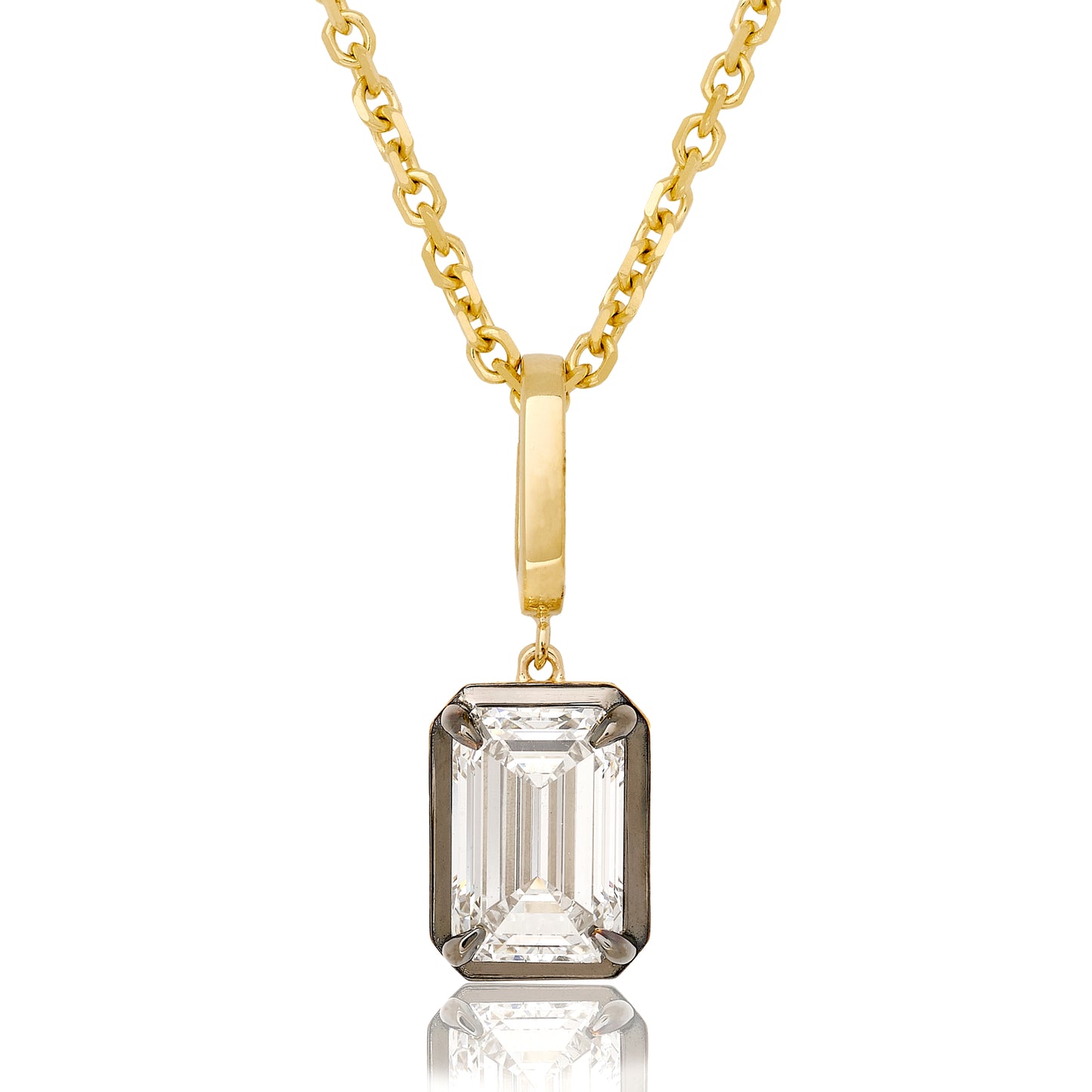 Lab Diamond Emerald Cut Button Back Pendant