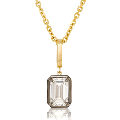 Lab Diamond Emerald Cut Button Back Pendant