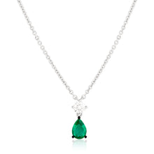 Load image into Gallery viewer, Pear Shape Green Emerald and diamond drop pendant