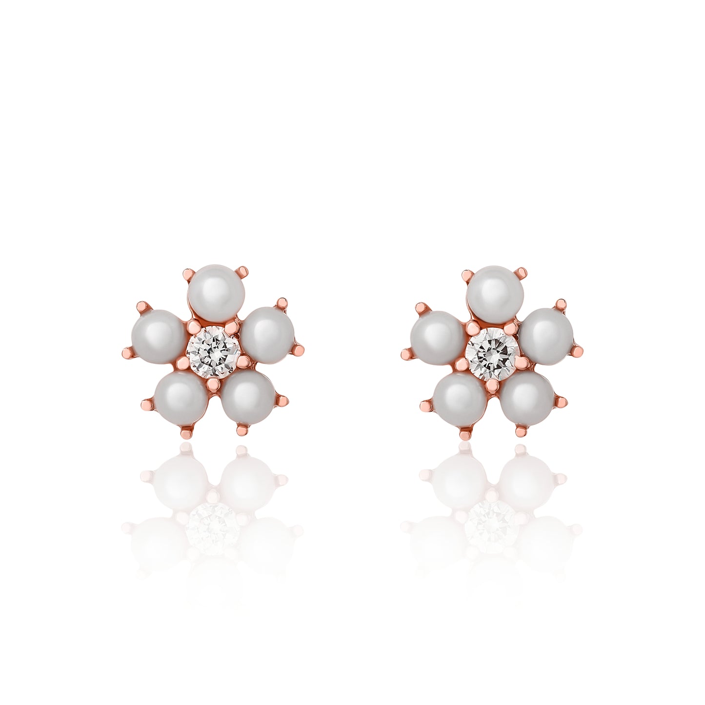 Petite Pearl and Diamond Flower Stud Earrings