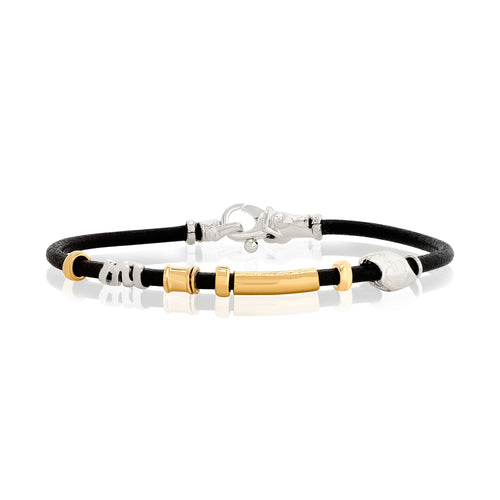 Gents Gold and Silver Leather Bracelet