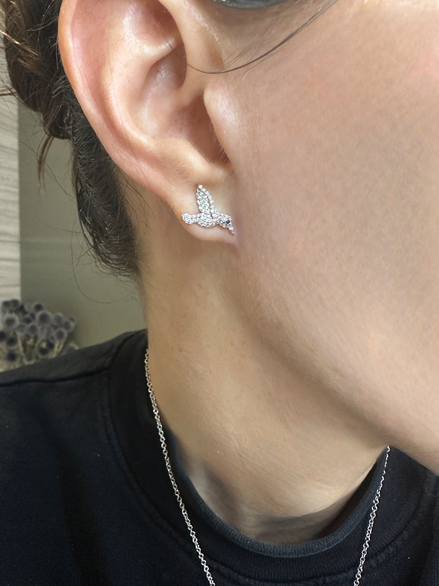 Small Diamond HummingBird Earrrings - Two