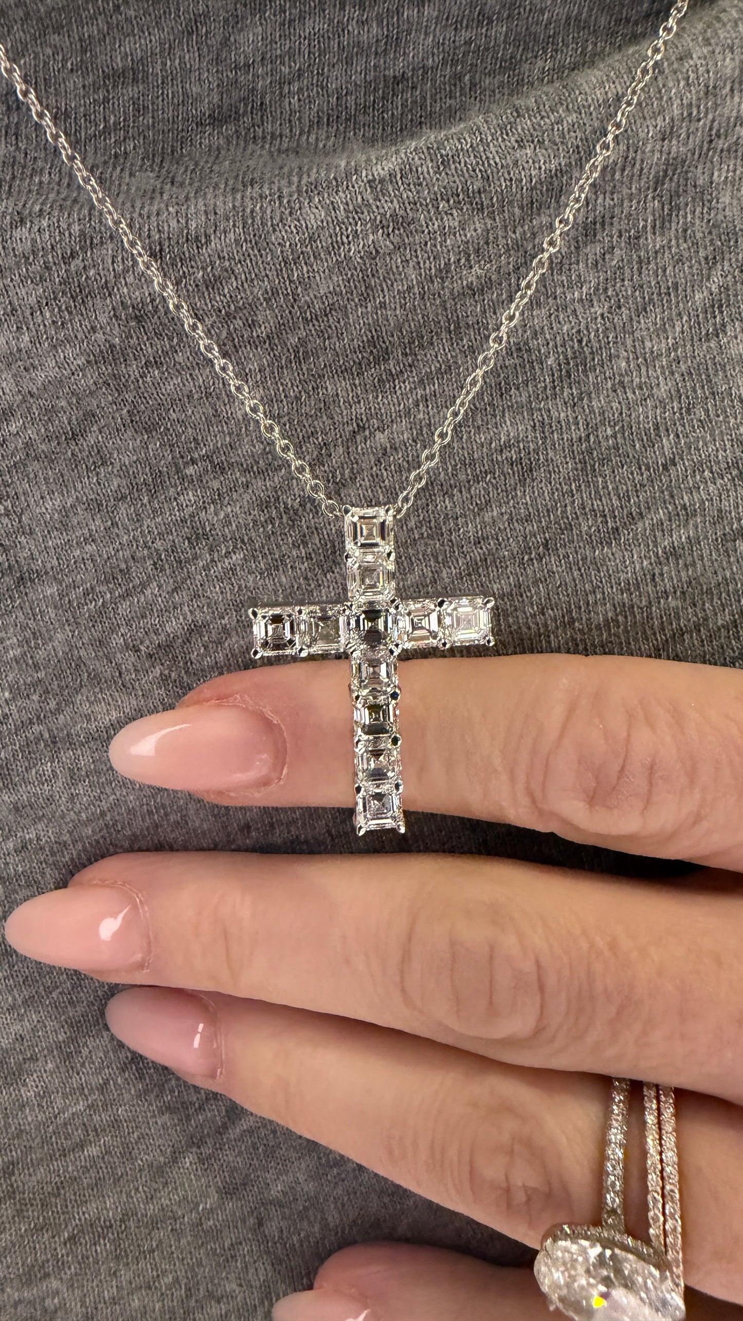 Square Emerald Cut Lab Diamond "Mallory" Cross Pendant