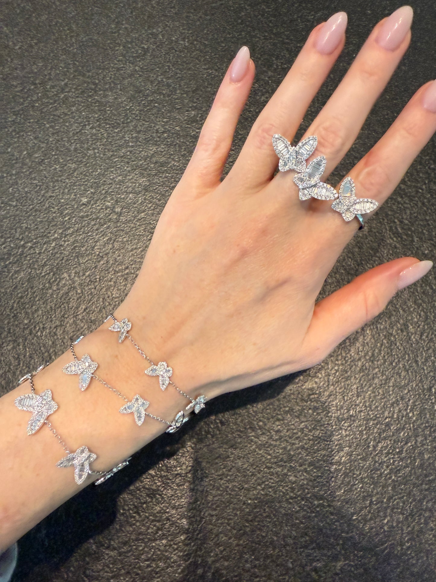 Three Large and Two Medium Five Diamond Butterfly Bracelet