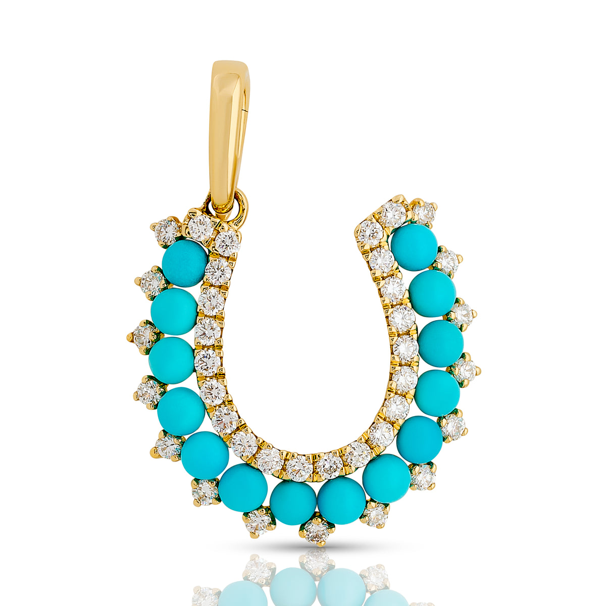 Turquoise and Diamond Horseshoe Charm In Size Small