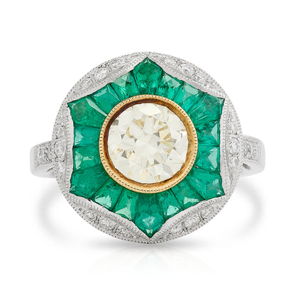 Estate Diamond and Emerald Ring