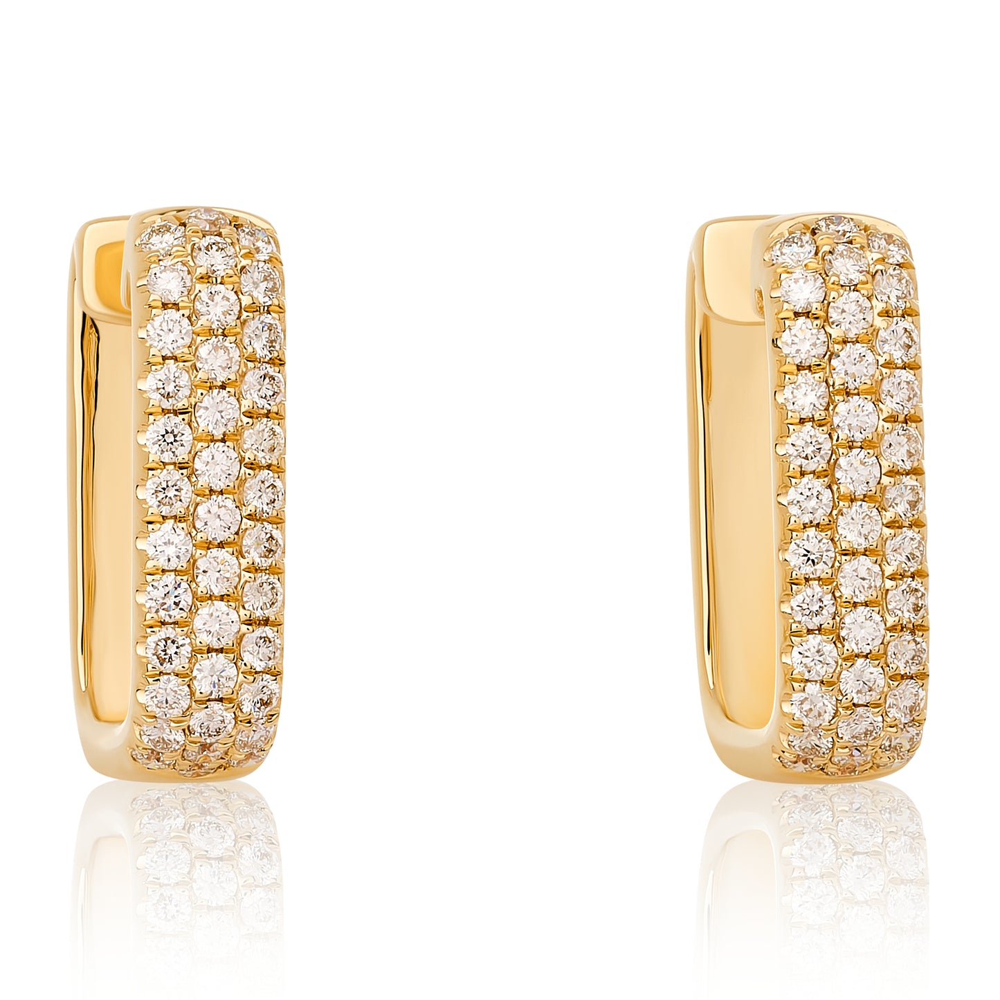 Three Row Diamond Rectangular Hoop Earrings