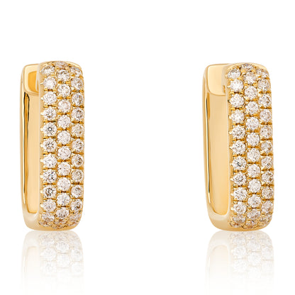 Three Row Diamond Rectangular Hoop Earrings