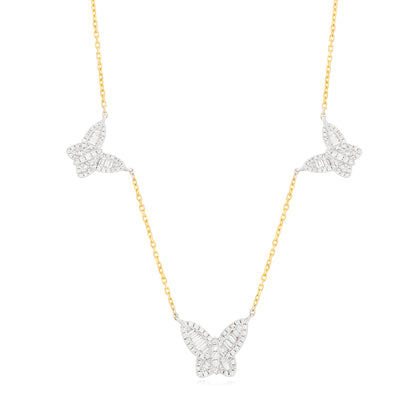 Triple Butterfly Diamond Two Tone Necklace