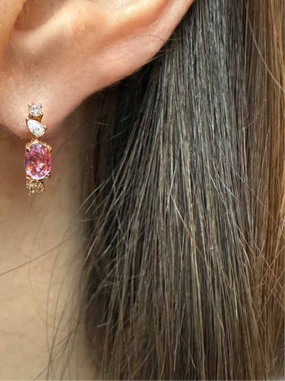 Pink Sapphire and Diamond Hoop Earrings
