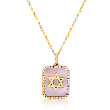 Mother of Pearl and Diamond Star Of David Pendant