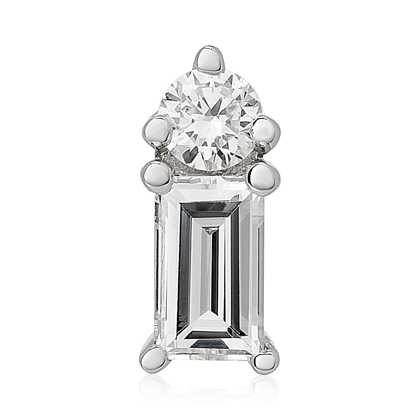 Round and Baguette Diamond Flat Back Earring
