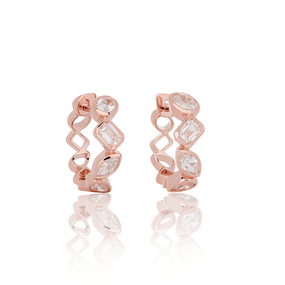 Mixed Shape Bezel Set Diamond Hoop Earrings