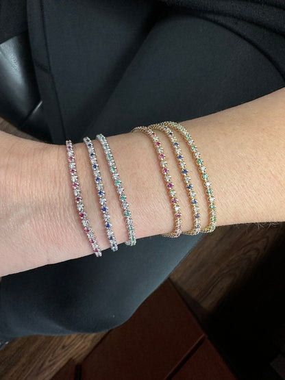 Dainty 1 Alternating Emerald and Diamond Tennis Bracelet