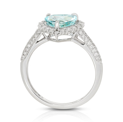 Aquamarine and Diamond Heart Ring