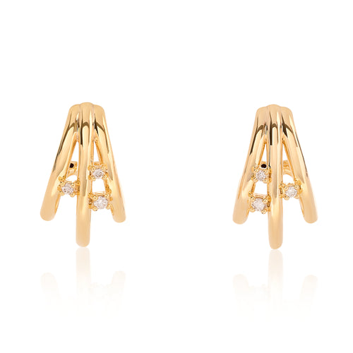 Triple Gold Diamond Hoop Earrings