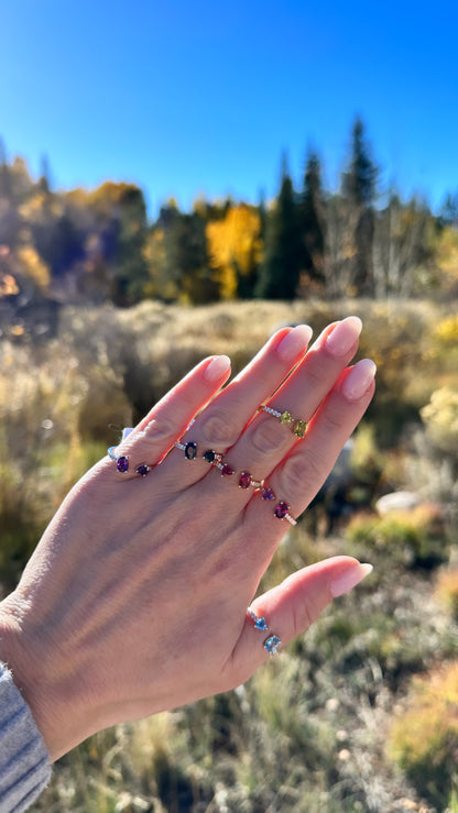 Garnet and Diamond U Shape Ring - Three