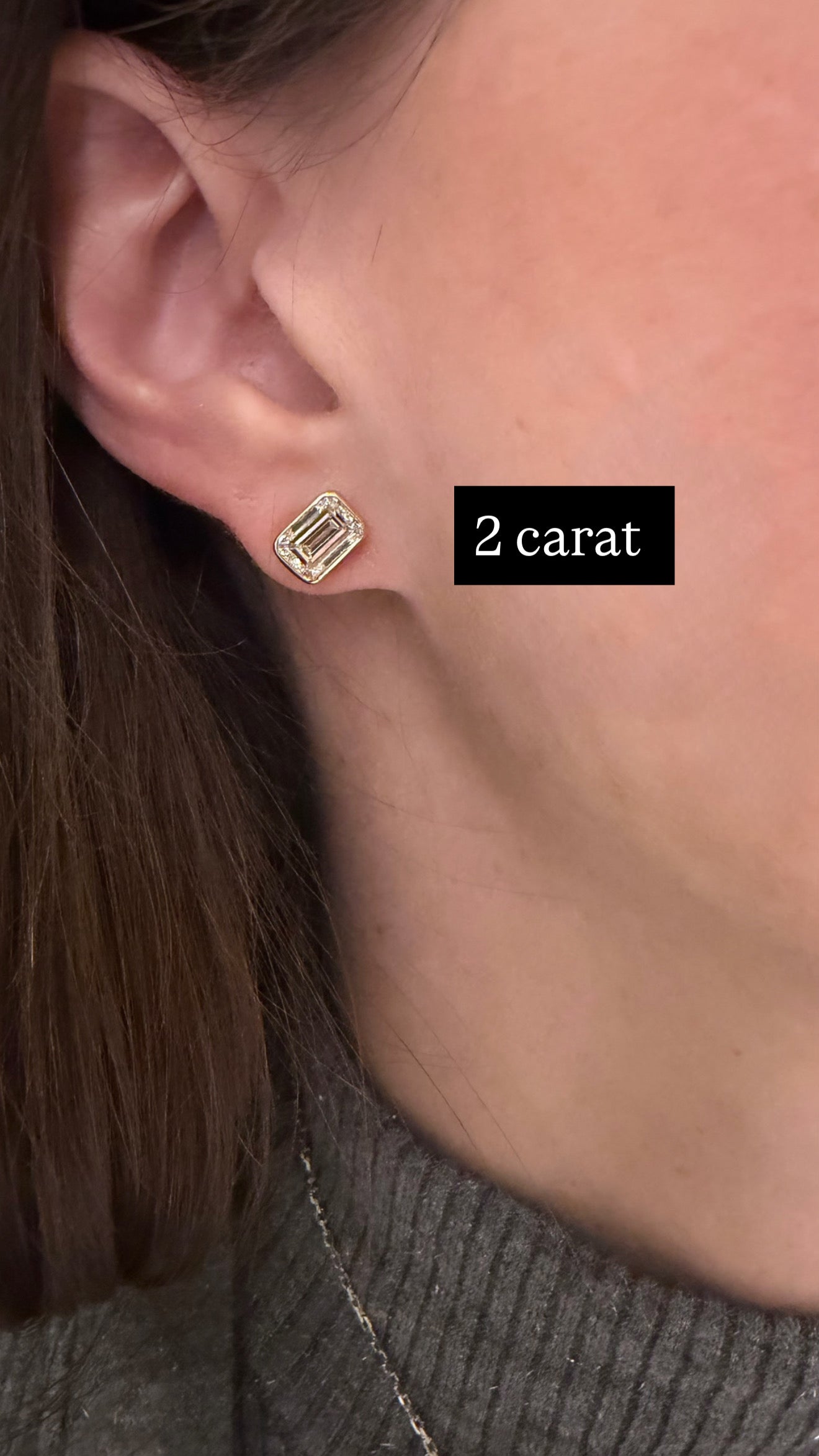 Lab Grown Bezel Set Emerald Cut Diamond Stud Earrings