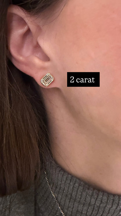 Lab Grown Bezel Set Emerald Cut Diamond Stud Earrings