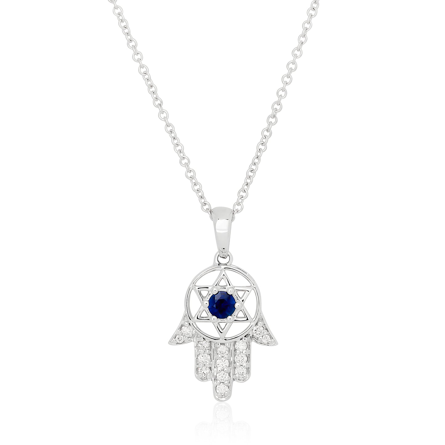 Diamond and Sapphire Star of David Hamsa Pendant