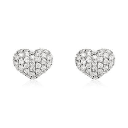 Puffy Diamond Heart Stud Earrings