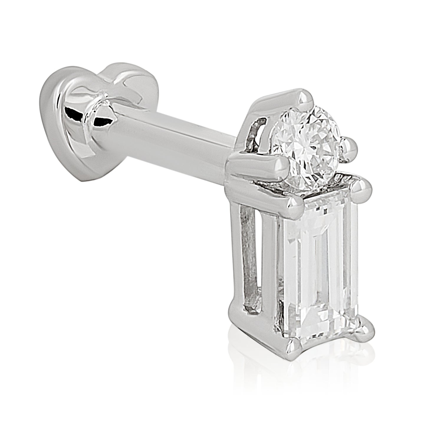 Round and Baguette Diamond Flat Back Earring