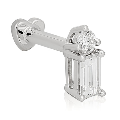 Round and Baguette Diamond Flat Back Earring