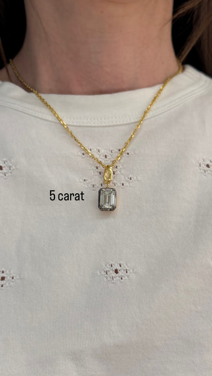 Lab Diamond Emerald Cut Button Back Pendant