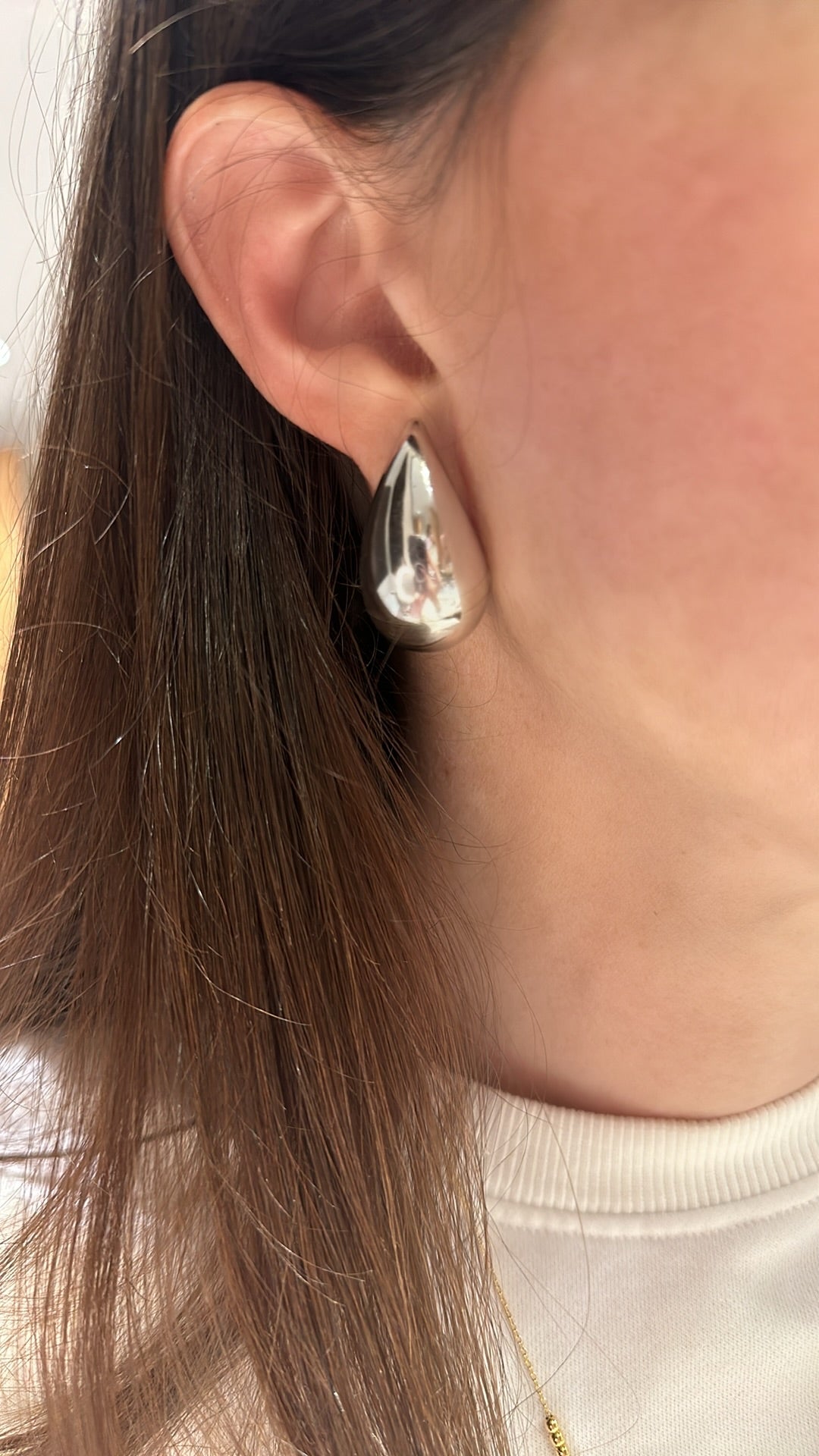 White Gold Puffy Tear Drop Earrings