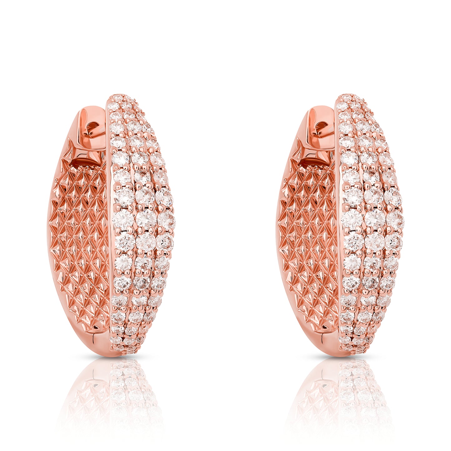 Three Row Pave Diamond Huggie Hoops