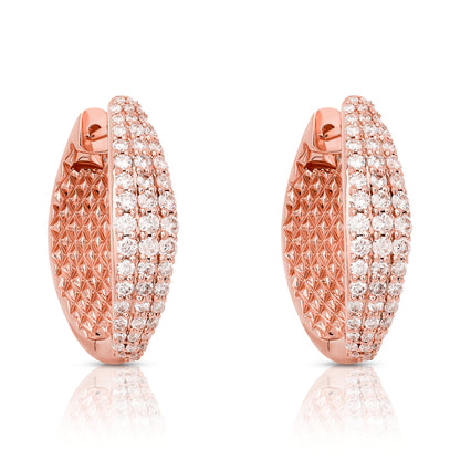 Three Row Pave Diamond Huggie Hoops