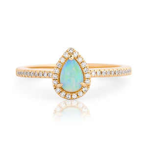 Pear Shape Opal and Diamond Halo Ring