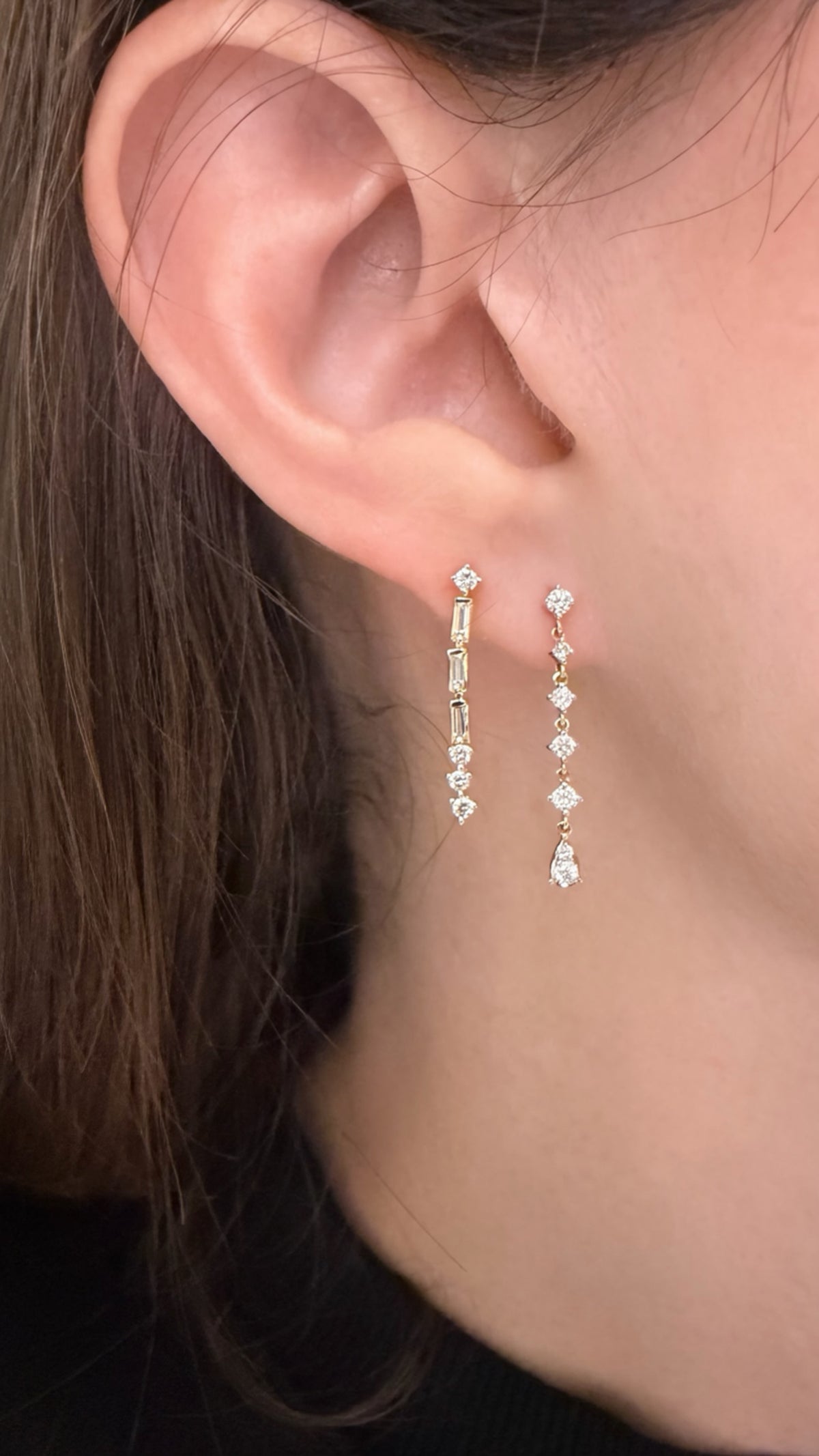 Petite Baguette Diamond Dangle Earrings
