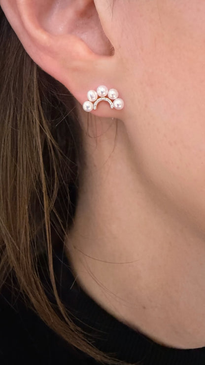 Children’s Pearl and Diamond Crescent Moon Earrings
