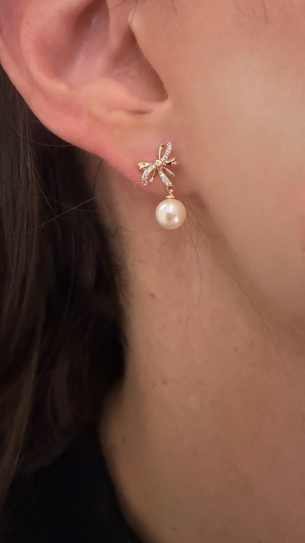 Children's Diamond and Pearl Bow Earrings