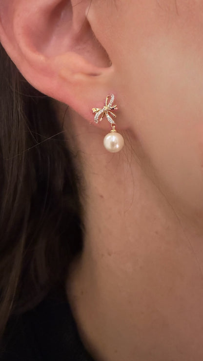 Children's Diamond and Pearl Bow Earrings