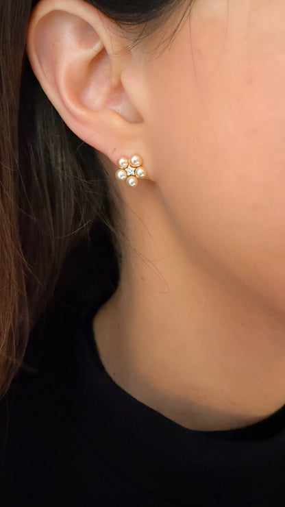 Children’s Pearl and Diamond Flower Stud Earrings