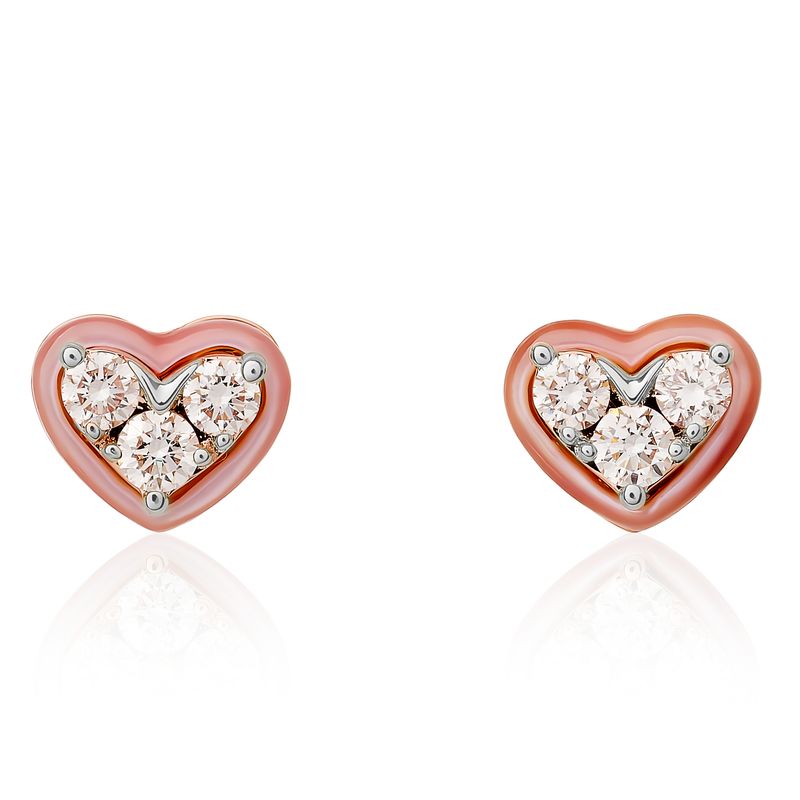 Diamond Heart and Mother of Pearl Stud Earrings