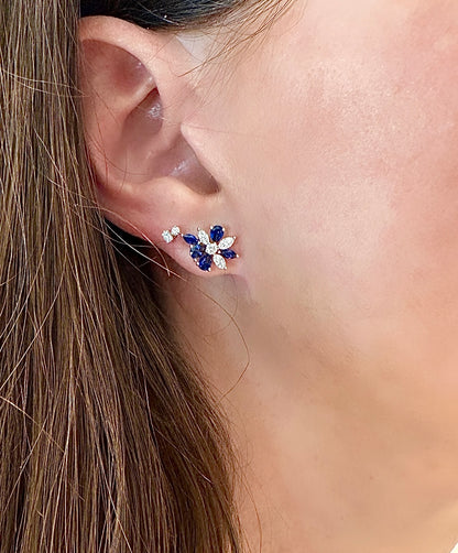 Sapphire and Diamond Cluster Earrings