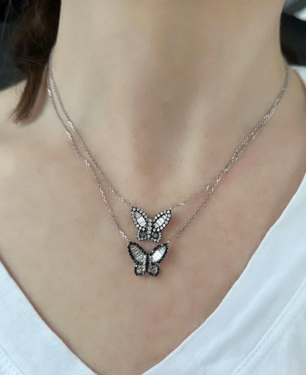 Large Black and White Diamond Butterfly Pendant