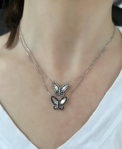 Large Black Rhodium Diamond Butterfly Pendant