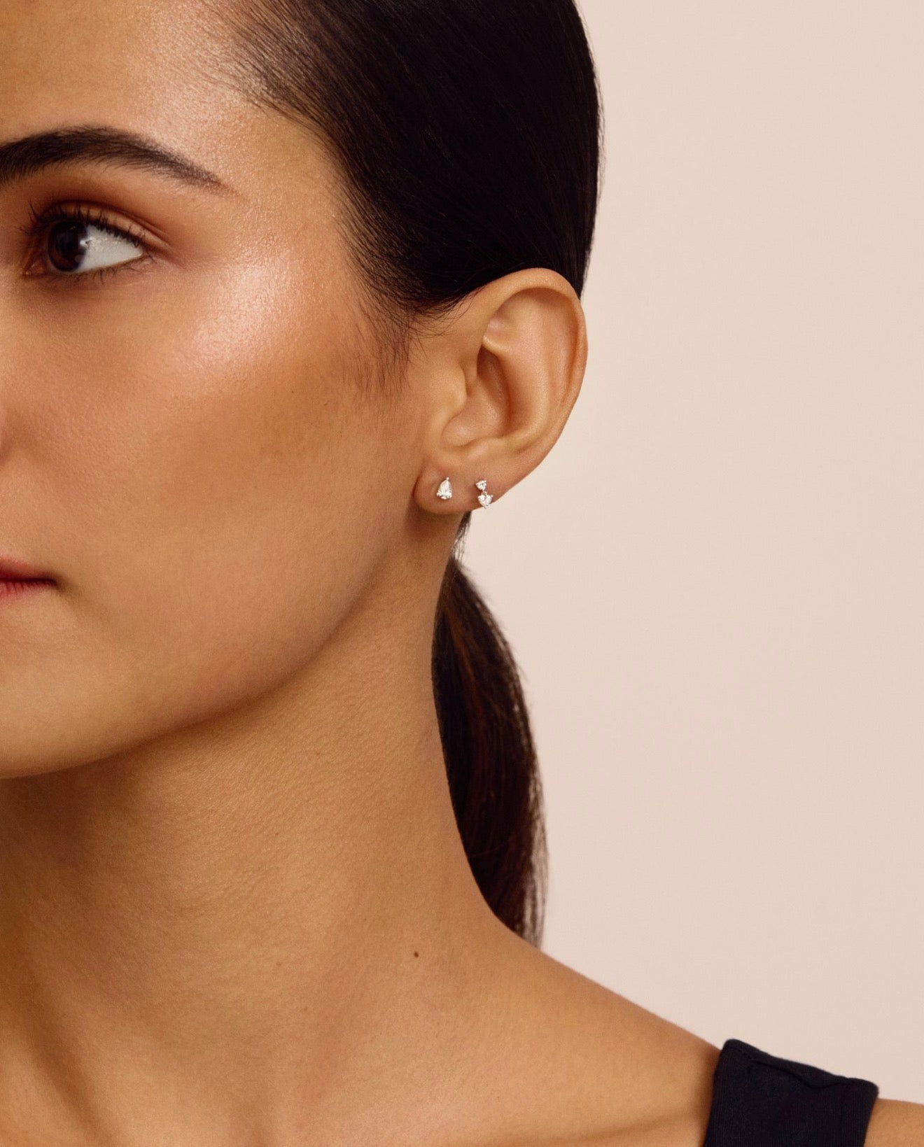 Round and Baguette Diamond Flat Back Earring