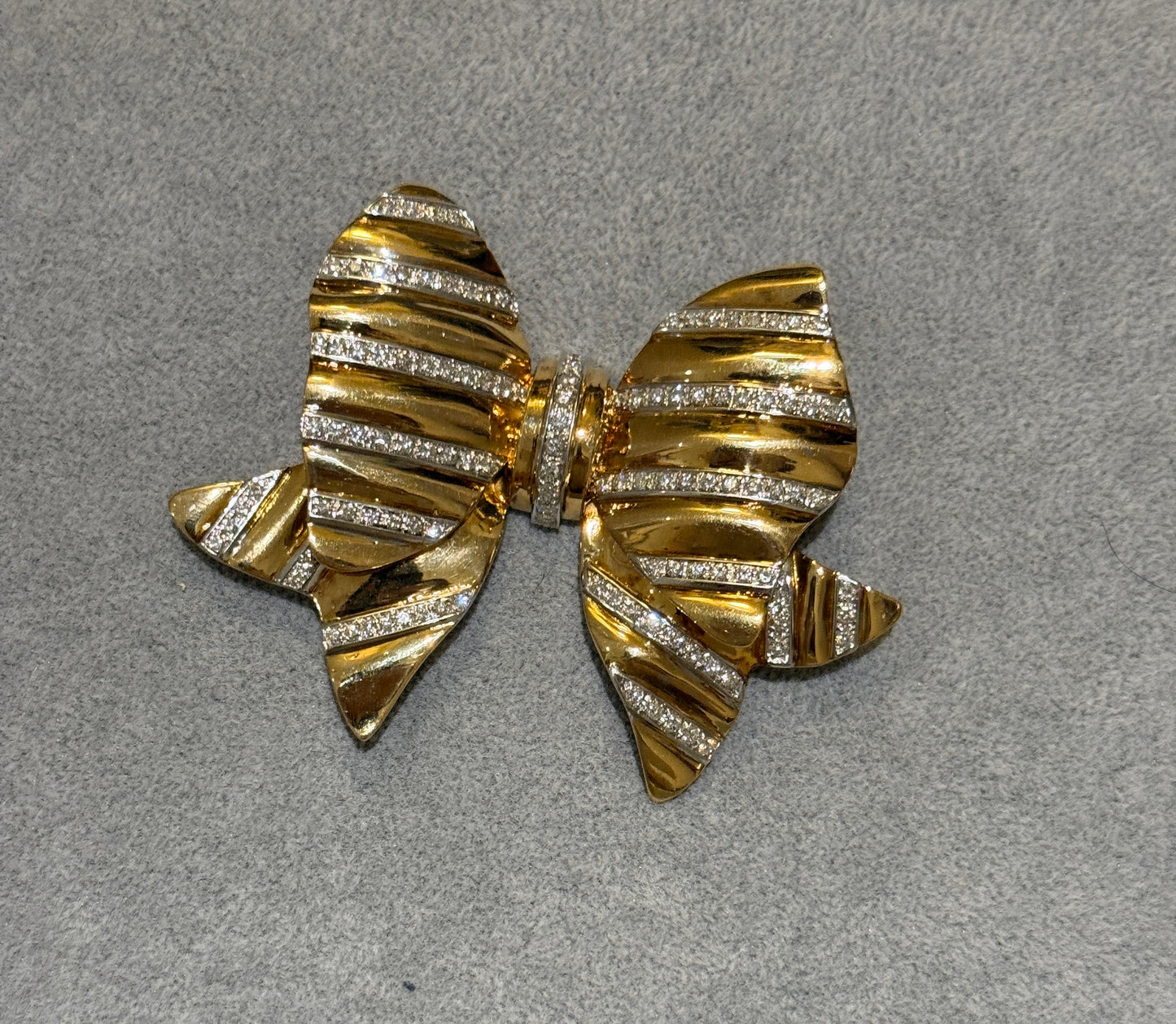 Estate Large Diamond Gold Bow Broach