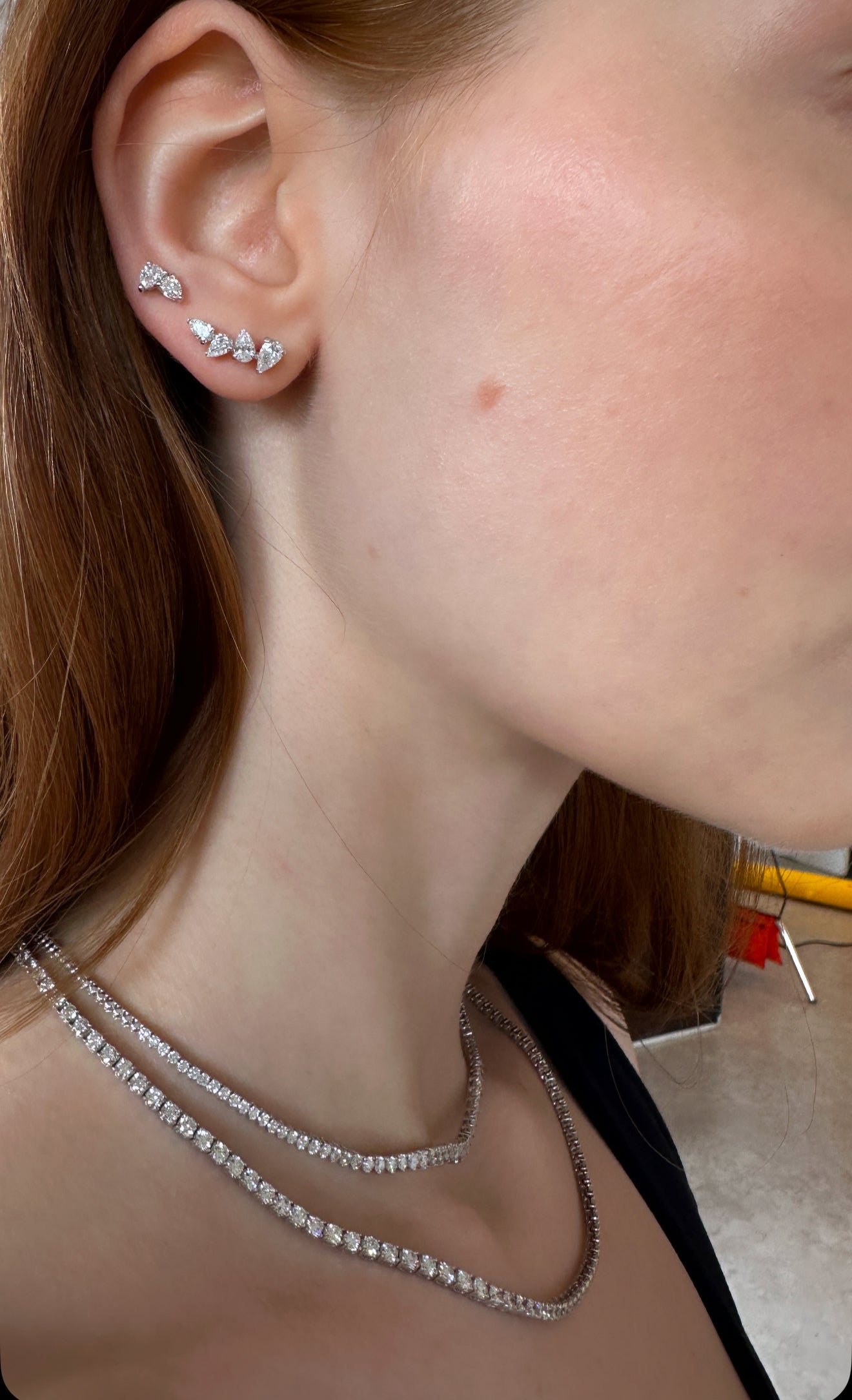 Pear Shape Diamond Ear Climbers