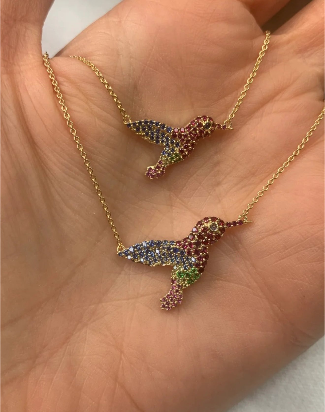 Medium Diamond and Sapphire Hummingbird Pendant