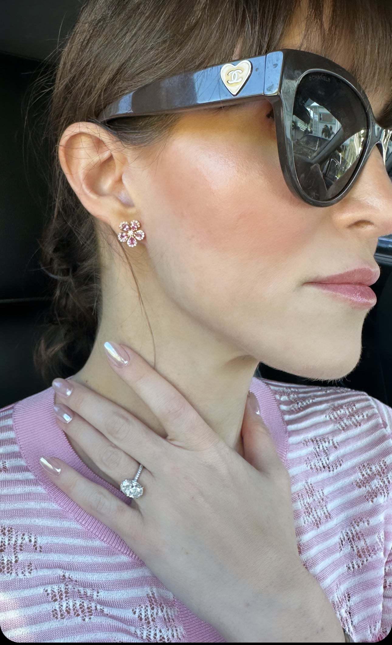 Pink Sapphire Rose Cut and Diamond Flower Earrings