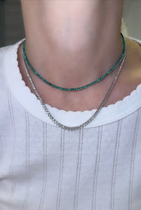 Green Emerald Luxe Tennis Necklace With Extender - Two
