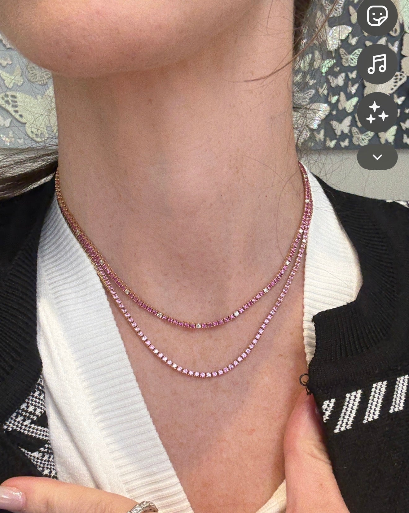Pink Sapphire and Diamond Alternating Tennis Necklace