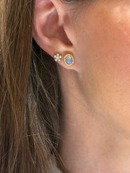 Oval Shape Opal Diamond Halo Stud Earrings